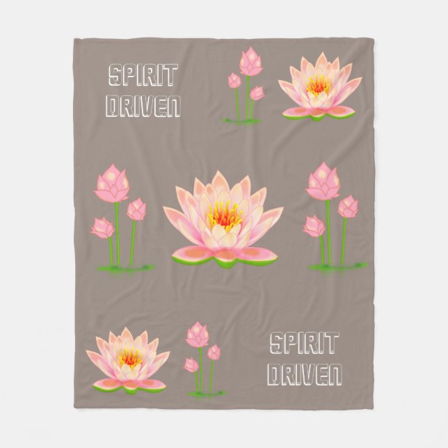 Pink Lotus Flowers on Lucky Beige Fleece Blanket (Front)