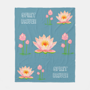 Pink Lotus Flowers on Teal Fleece Blanket