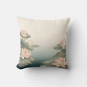 Pink Lotus Flowers Pond Zen Serenity Cushion