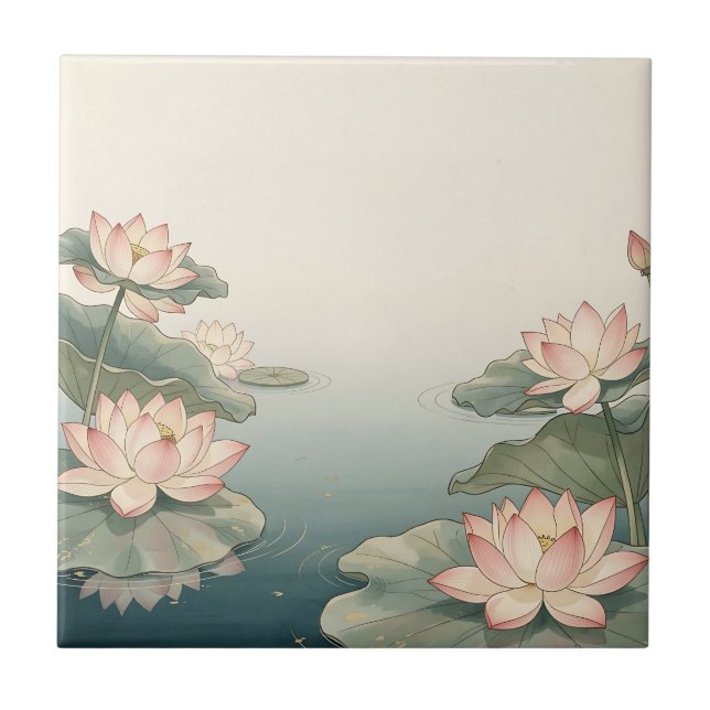 Pink Lotus Flowers Pond Zen Serenity  Tile (Front)