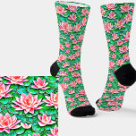 Pink Lotus Flowers Standing Up On Green Leaves  Socks<br><div class="desc">Pink Lotus Flowers On Green Leaves Socks - - Images are mirrored for symmetry when being worn - - see more great sock designs in my store.</div>