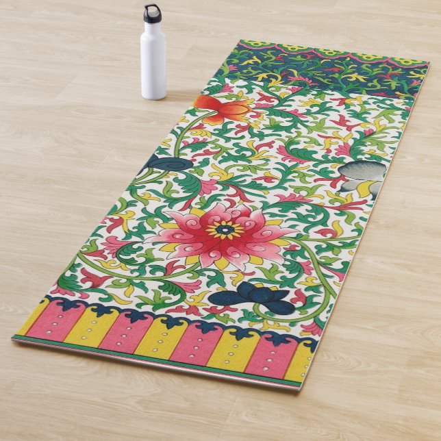 Pink Lotus Garden Botanical Chinoiserie  Yoga Mat (In Situ)