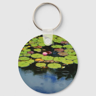 Pink lotus in Rain Key Ring