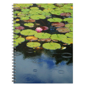 Pink lotus in Rain Spiral Notebook