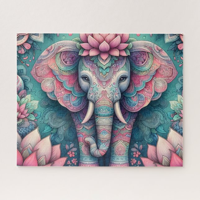Pink Lotus Mandala Elephant Jigsaw Puzzle (Horizontal)
