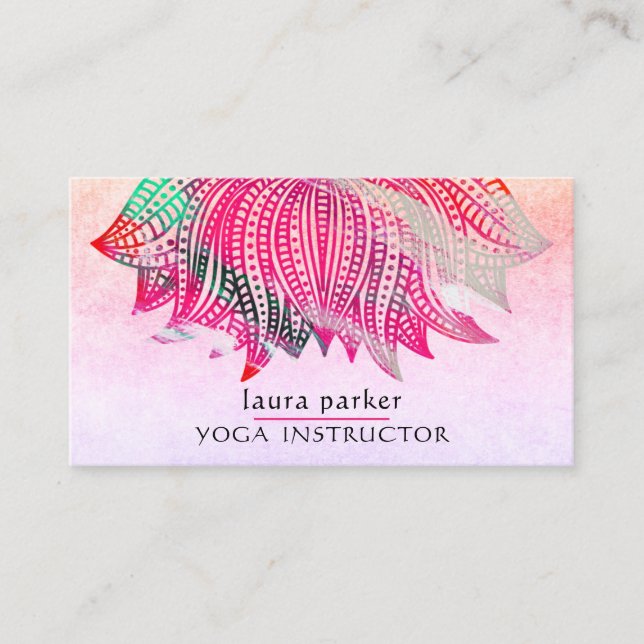 Pink Lotus Mandala Yoga Trainer Meditation Retro Business Card (Front)