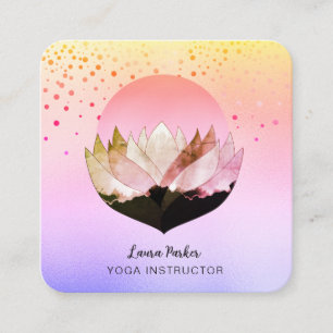 Pink Lotus Moon Meditation Yoga Holistic Sea Square Business Card