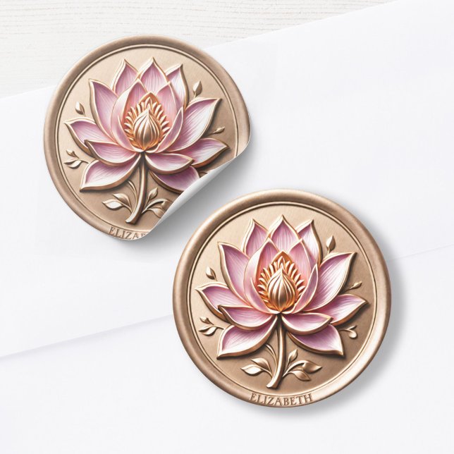 Pink Lotus Simulated Gold Wax Seal Effect Sticker (Pink Lotus Blossom Gold Wax Seal Effect Sticker)