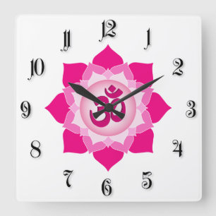 Pink lotus square wall clock