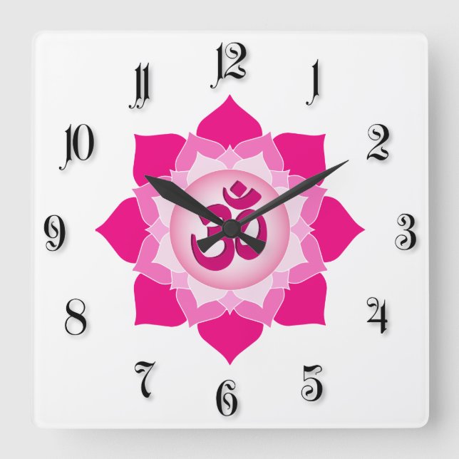 Pink lotus square wall clock (Front)