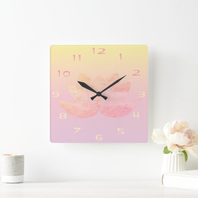 Pink Lotus Square Wall Clock (Home)