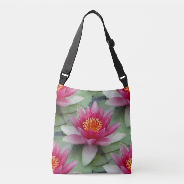 Pink Lotus Water Lily Crossbody Bag (Front)