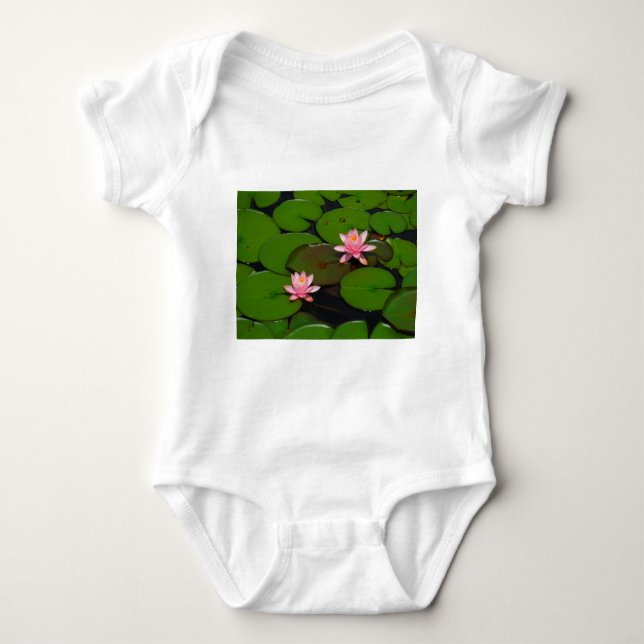 Pink lotus water lily flower  garden, baby bodysuit (Front)