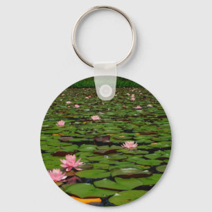 Pink lotus water lily flower pond key ring