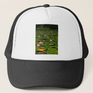 Pink lotus water lily flower pond trucker hat