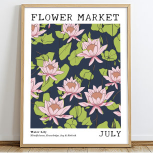 Pink Lotus Water Lily July Birth Flower Market Poster
