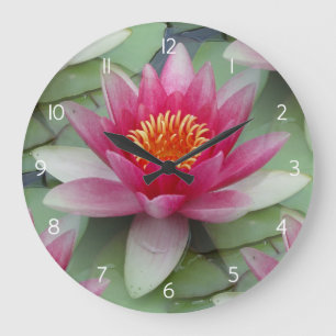 Pink Lotus Water Lily Large Clock