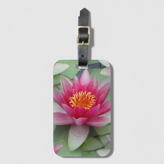 Pink Lotus Water Lily Luggage Tag (Front Vertical)