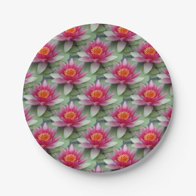 Pink Lotus Water Lily Paper Plate (Front)