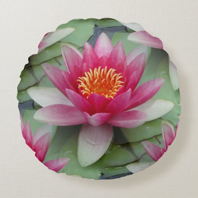 Pink Lotus Water Lily Round Cushion (Front)