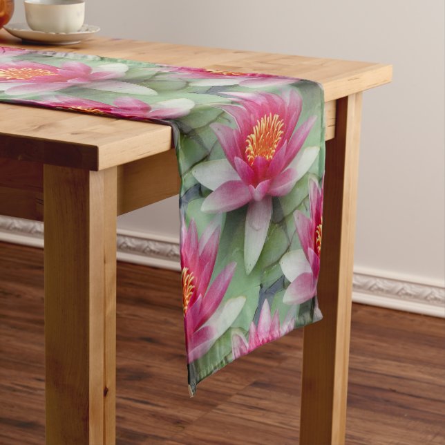 Pink Lotus Water Lily Short Table Runner (In Situ)