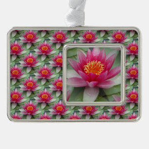 Pink Lotus Water Lily Silver Plated Framed Ornament