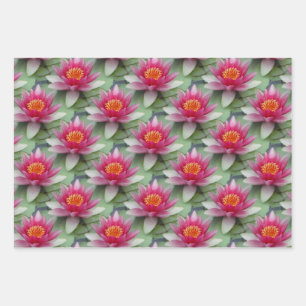 Pink Lotus Water Lily Wrapping Paper Sheet