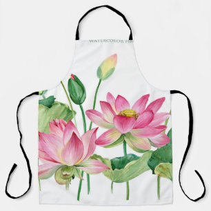 Pink Lotus Watercolor Border Apron