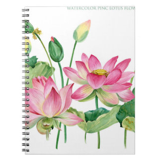 Pink Lotus Watercolor Border Notebook