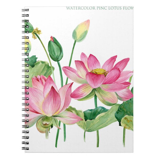 Pink Lotus Watercolor Border Notebook (Front)