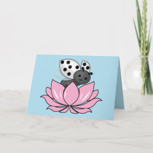 Pink Lotus White Ladybug Card