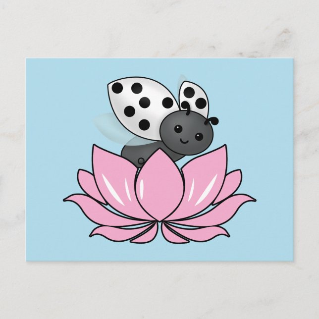 Pink Lotus White Ladybug Postcard (Front)