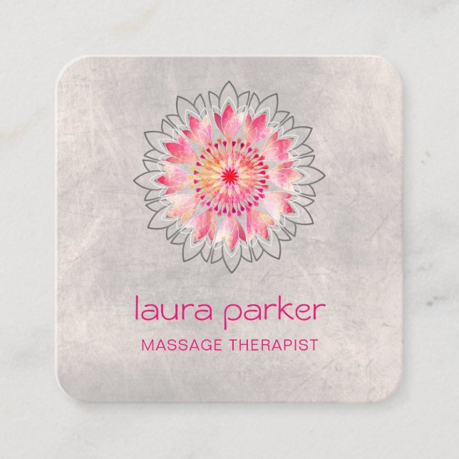 Pink Lotus Yoga Therapist Spa Holistic Health Square Business Card (Front)