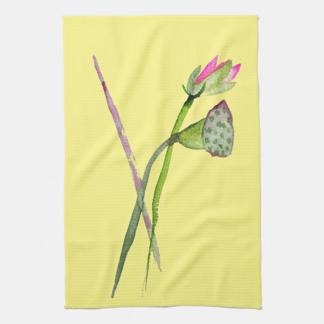 Pink Lotus Zen flower Buddhist Art Tea Towel (Vertical)