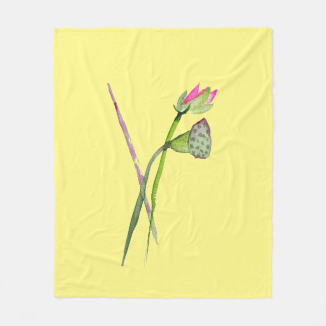 Pink Lotus Zen flower watercolour art Fleece Blanket (Front)