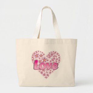 Pink Love and Daisies Large Tote Bag