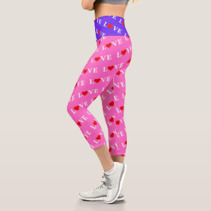 Pink LOVE and Heart Girly Chic Modern Elegant Capri Leggings
