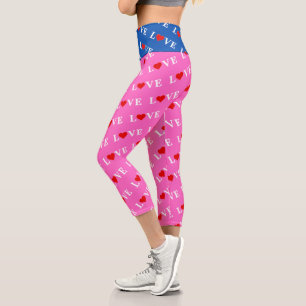 Pink LOVE and Heart Girly Chic Modern Elegant Capri Leggings