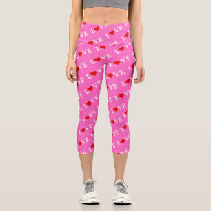 Pink LOVE and Heart Girly Chic Modern Elegant Capri Leggings