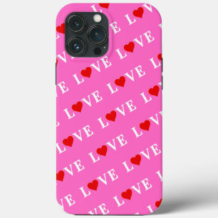 Pink LOVE and Heart Modern Chic iPhone 13 Pro Max Case