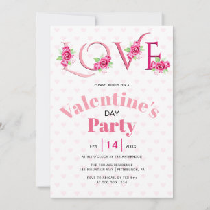 Pink LOVE and roses Valentines Day party Invitation