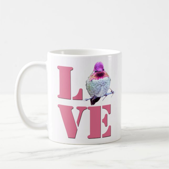 Pink LOVE Anna's Hummingbird Photo Coffee Mug (Left)