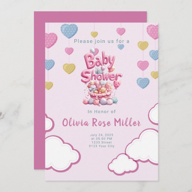Pink Love Baby Shower Invitation (Front/Back)