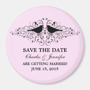 Pink Love Bird Swirls Save the Date Magnet