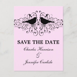 Pink Love Bird Swirls Save the Date Postcard