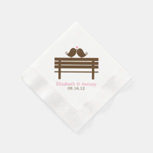 Pink Love Birds on Park Bench Wedding Napkin