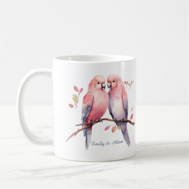 Pink Love Birds Valentine's Day Coffee Mug (Left)