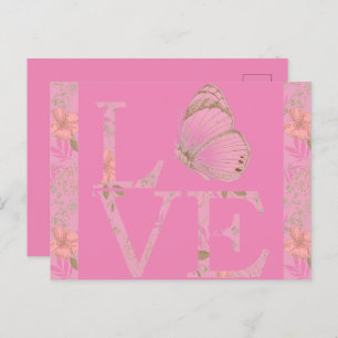 Pink Love Butterfly Floral Postcard