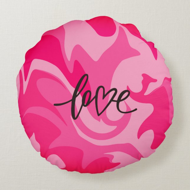 Pink Love Camouflage Print Round Throw Pillow (Back)