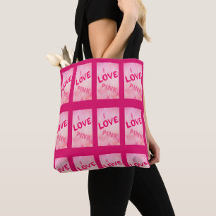 Pink Love Cute Watercolor Design Hot Pink Tote Bag